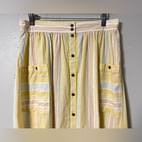 Patagonia Kamala Maxi Skirt Yellow Stripe Organic Cotton Hemp Blend Pockets M - Picture 3 of 11